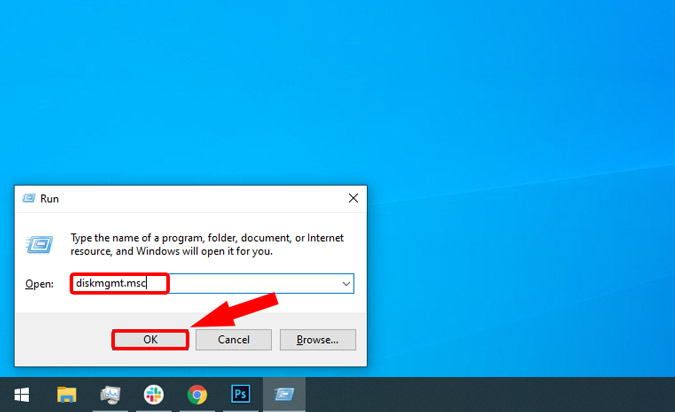 disk management on run menu windows 10