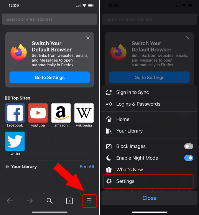 firefox settings in iphone