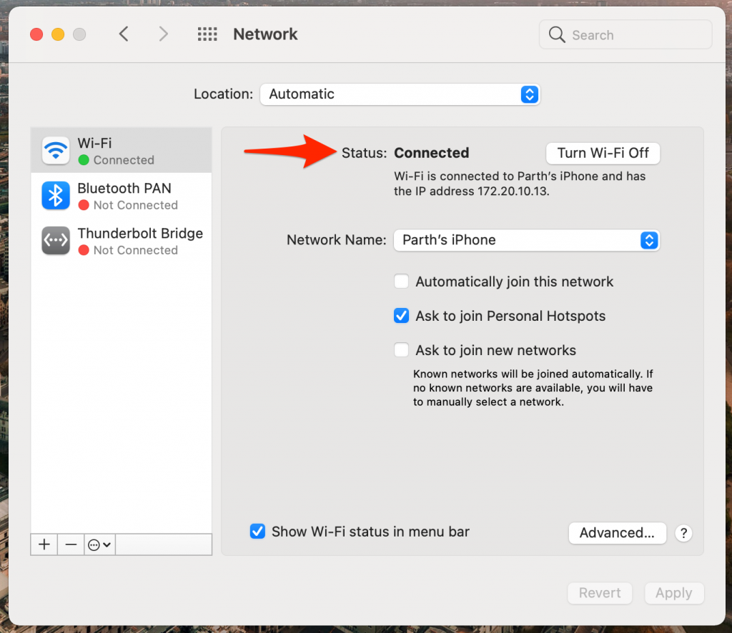 internet connected on mac