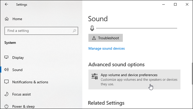 app volume and device preferences settings windows 10