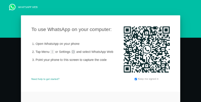 WhatsApp Web showing QR Code on the Desktop