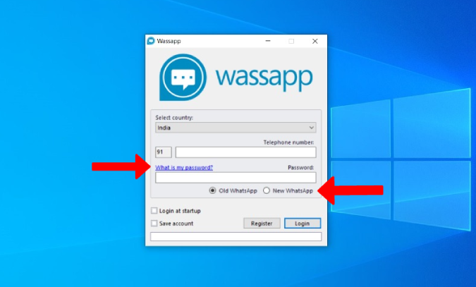 password for Wassapp app on Windows