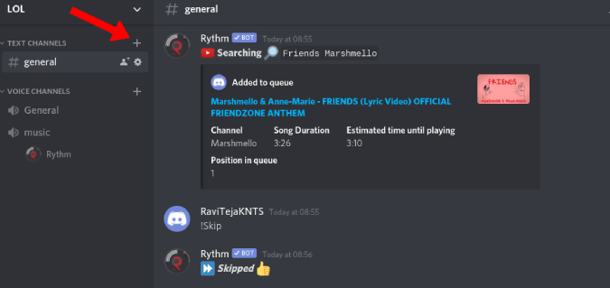 creating music text channel in discord
