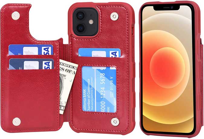 iphone 12 reverse wallet case in red