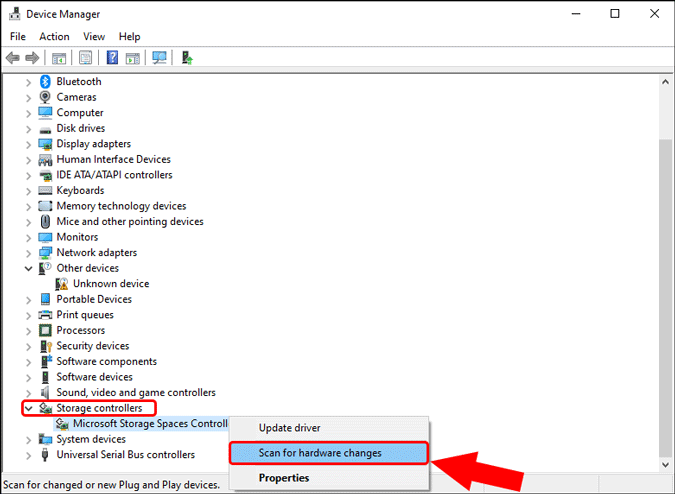 scan for hardware changes in device manager