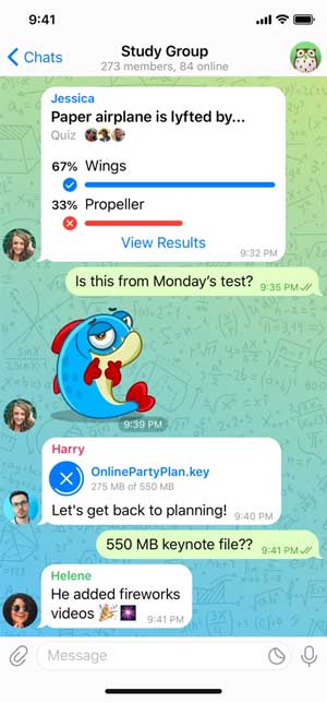 telelgram app chat window with stickers and conversations