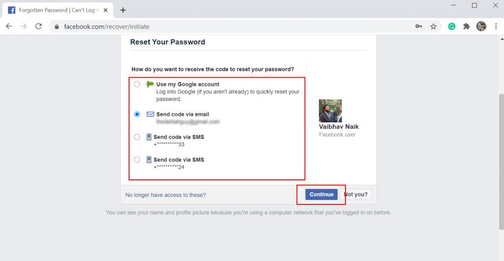 Facebook's Reset Your Password Options