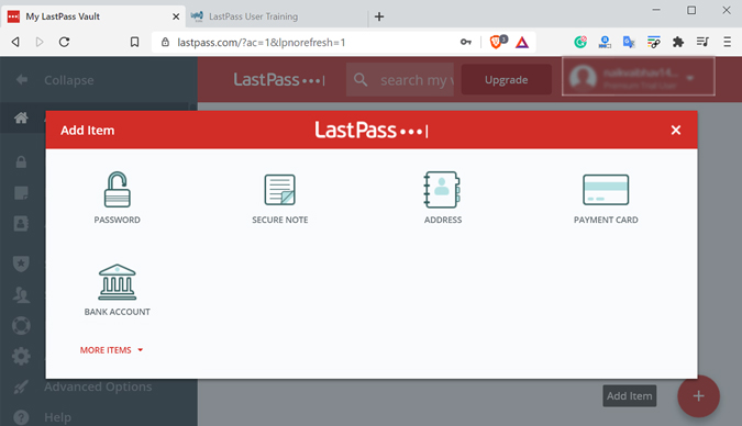 LastPass Add Item Page 