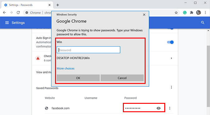 Chrome's Show Password Prompt