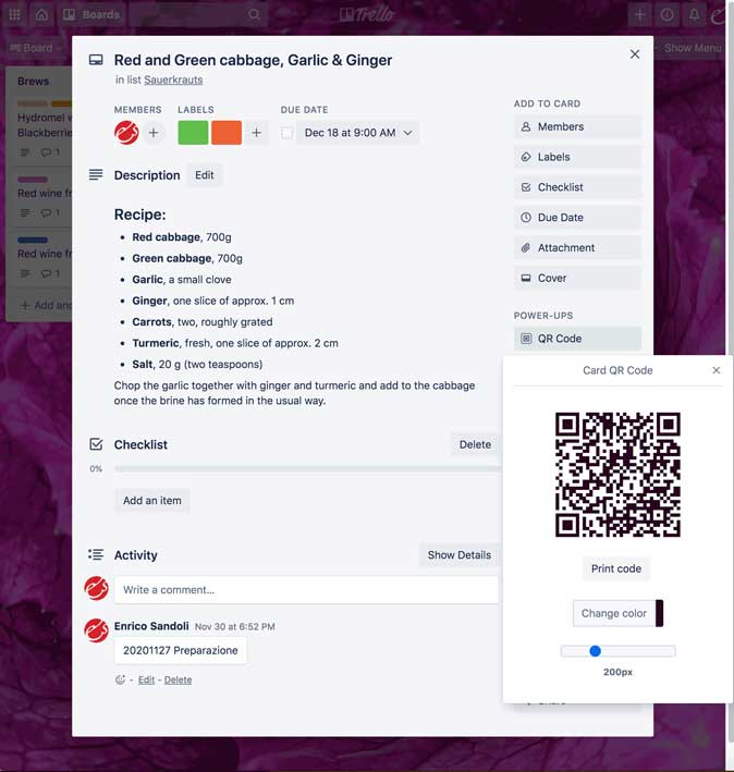 create a QR code of the active card in Trello