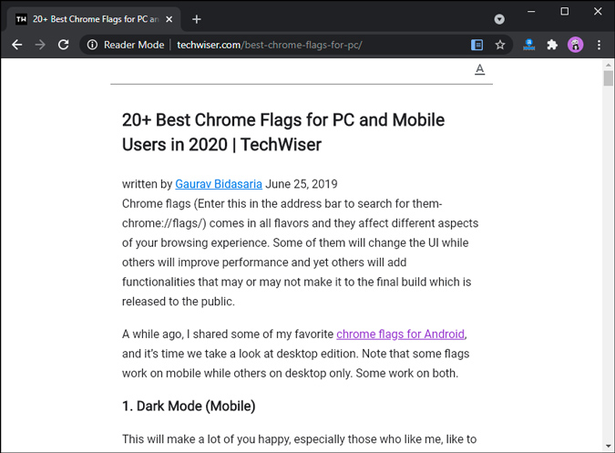 chrome desktop reader mode