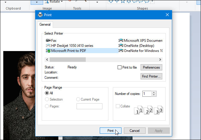 save images as pdf using paint on windows 10