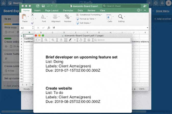 Due Next power for trello to pull data in excel sheet