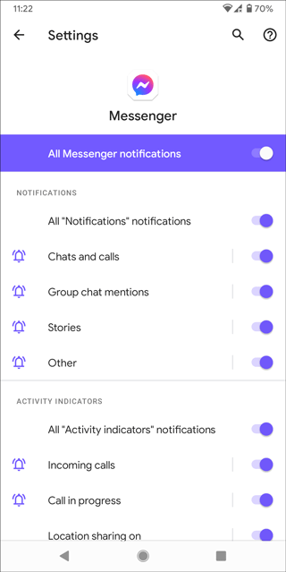 messenger notifications settings on android