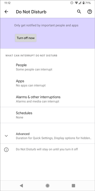 turn off do not disturb on android