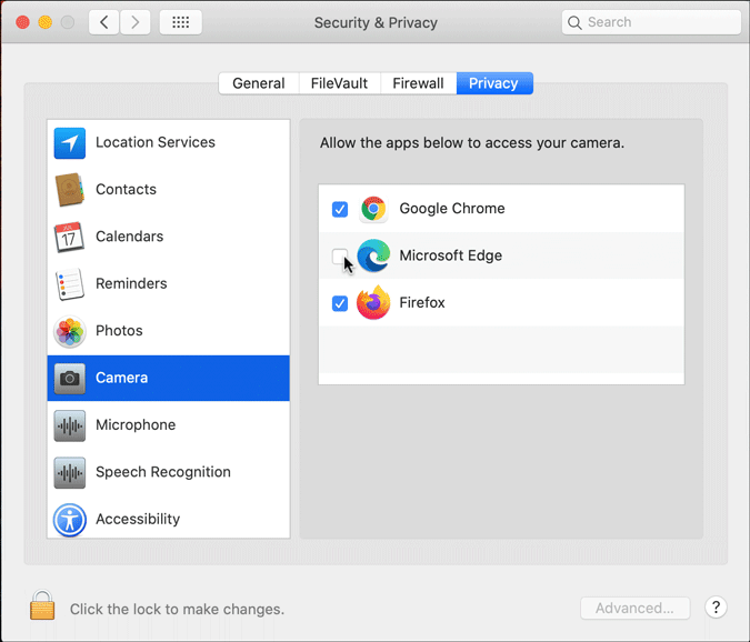 allow browsers to access camera on mac