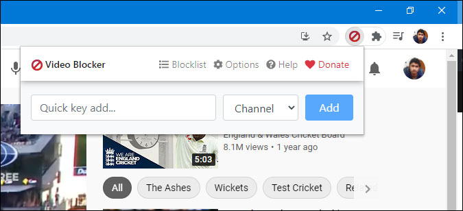block youtube video using video block chrome extension