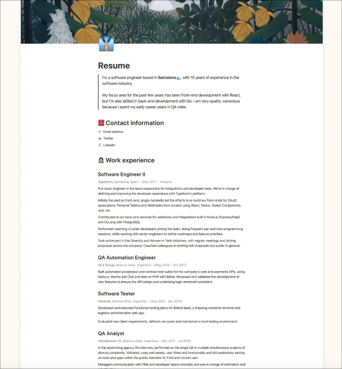 resume notion template