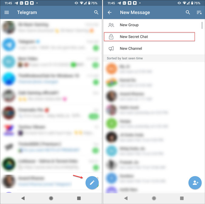 select contact in telegram to start secret chat