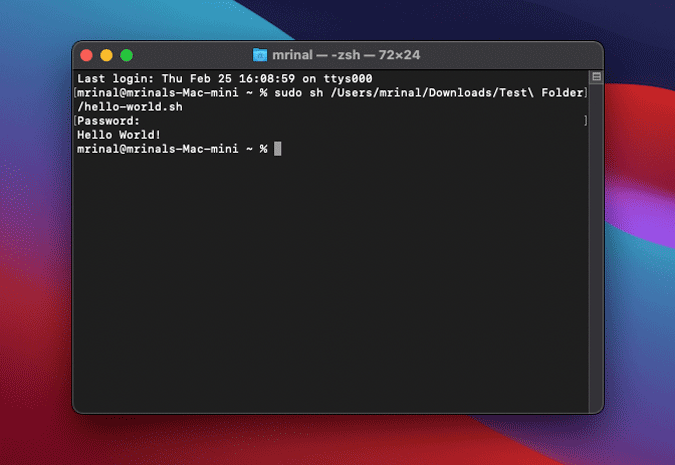 sudo command to run shell script on macOS