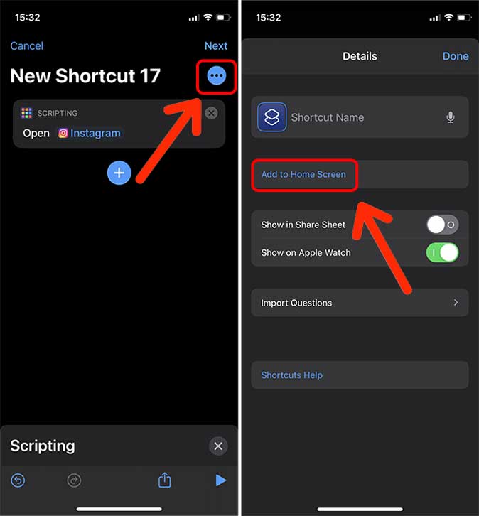 creating new shortcut in ios 14