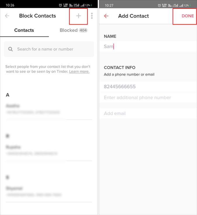Manually add contacts on Tinder 