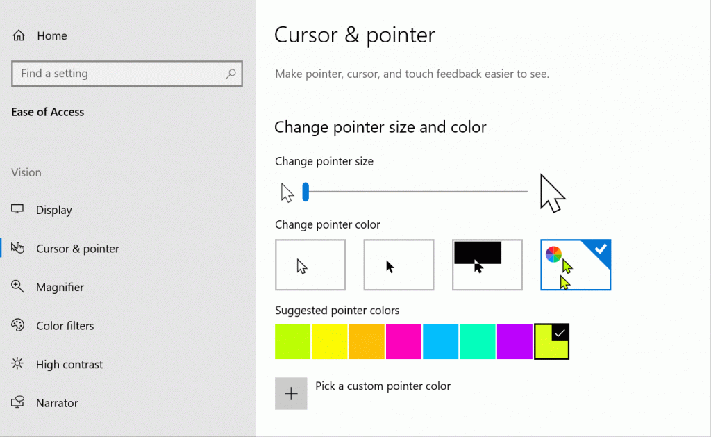 Windows Mouse pointer color option