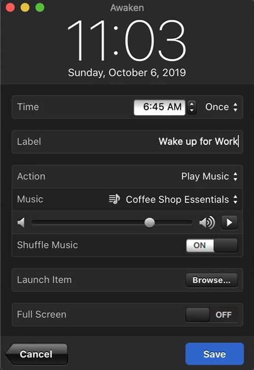 awaken app- alarm app for mac that opens apps when alarm goes off