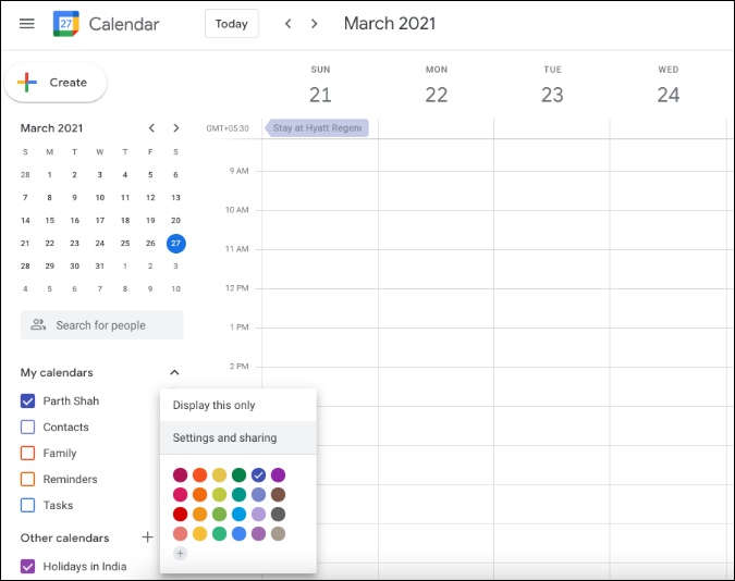 google calendar settings on web