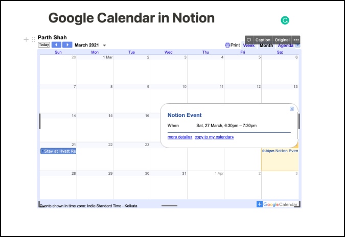 how google calendar looks in notion
