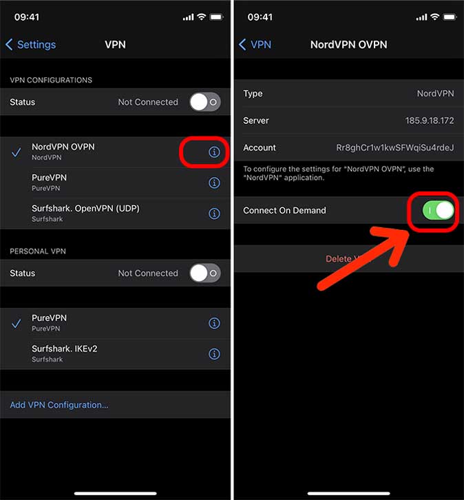 Disable Connect on Demand on iphone
