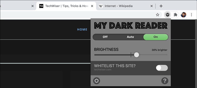 my dark reader chrome extension settings