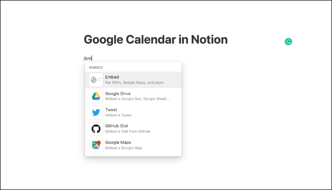 embed google calendar in notion