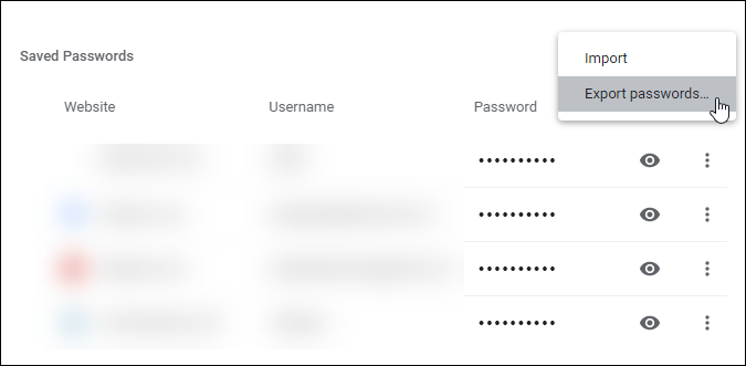 export passwords settings in chrome