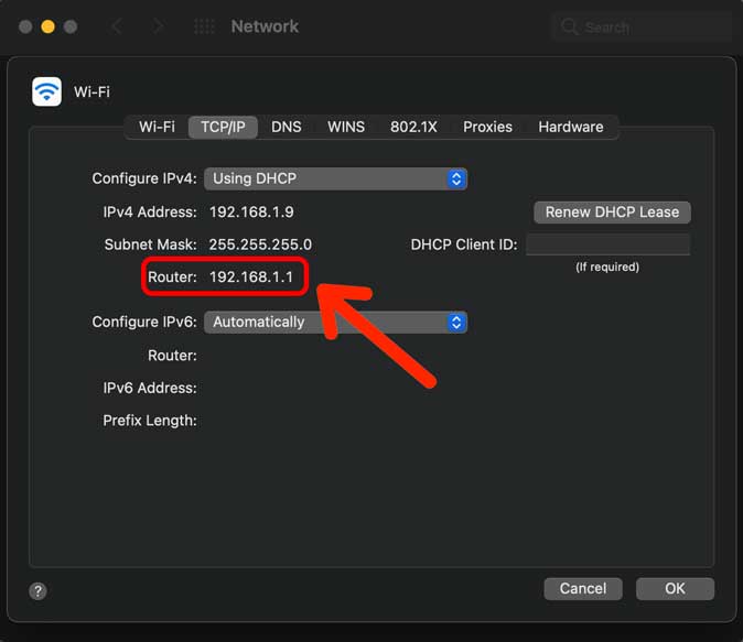 Router address in Settings