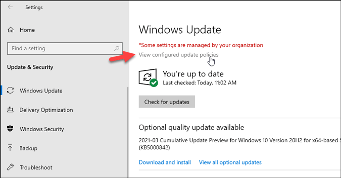 find configured windows update policies on windows 10