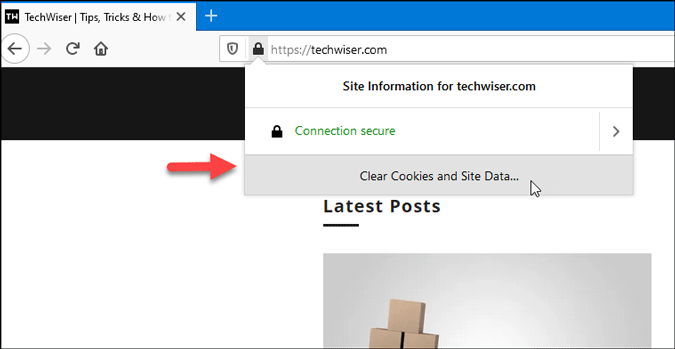 open firefox settings to clear cookies for specific website