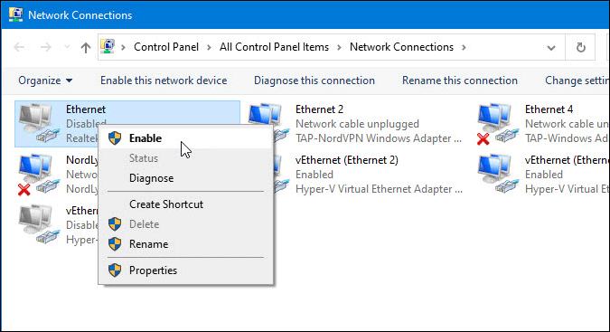 enable internet source on windows 10