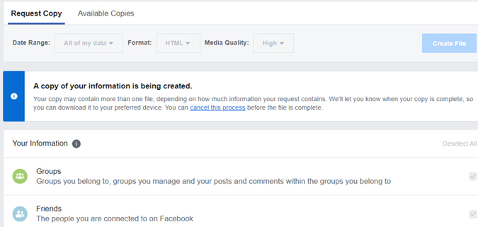How to request a copy of Facebook data