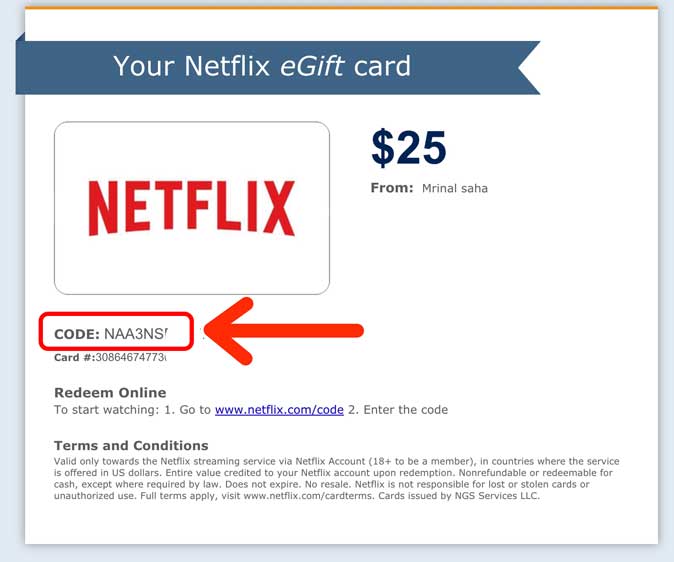 netflix gift card code in email