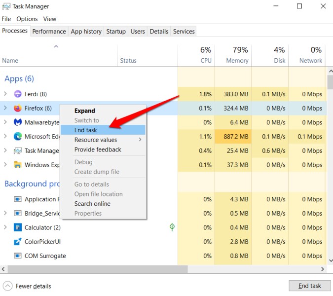 force close firefox in task manager on windows