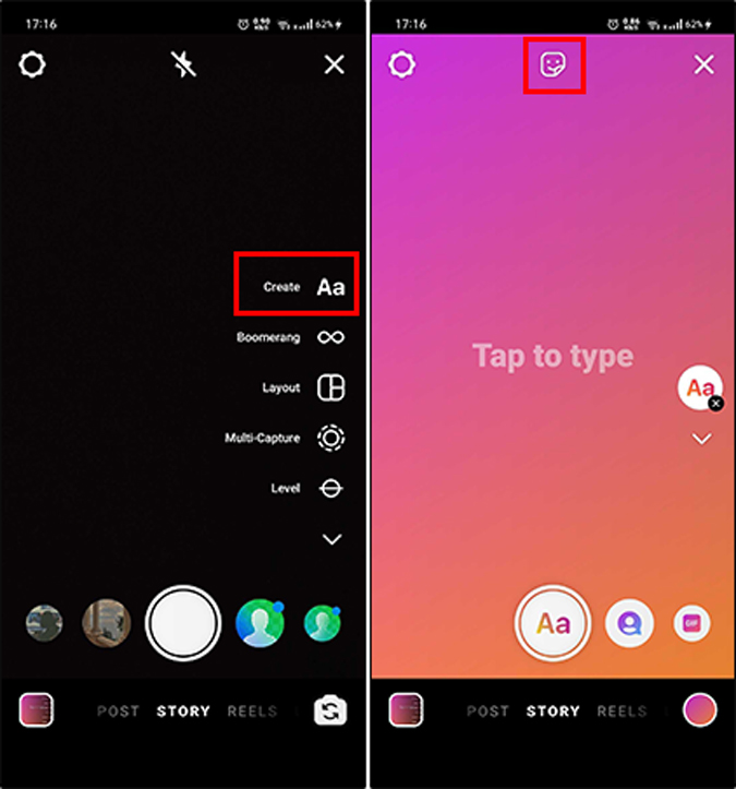 create story in instagram to add stickers