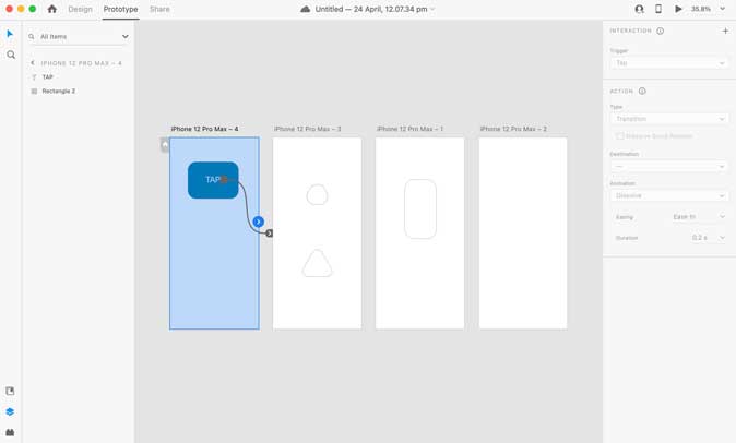 Adobe Prototyping with multipage links