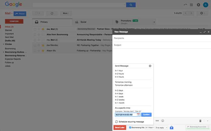 schedule your emails with boomerang chrome extension
