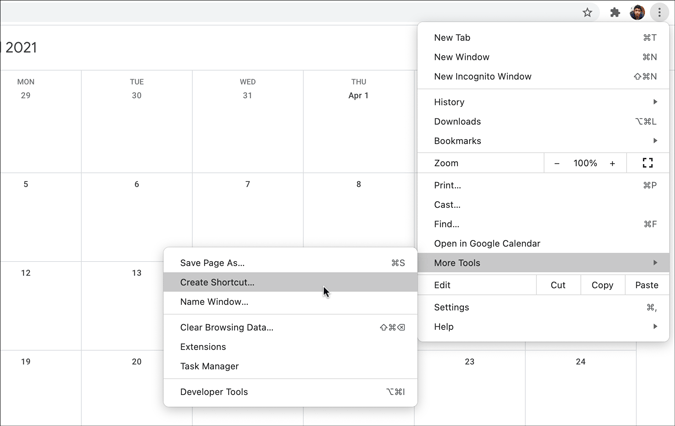 create google calendar shortcut via chrome