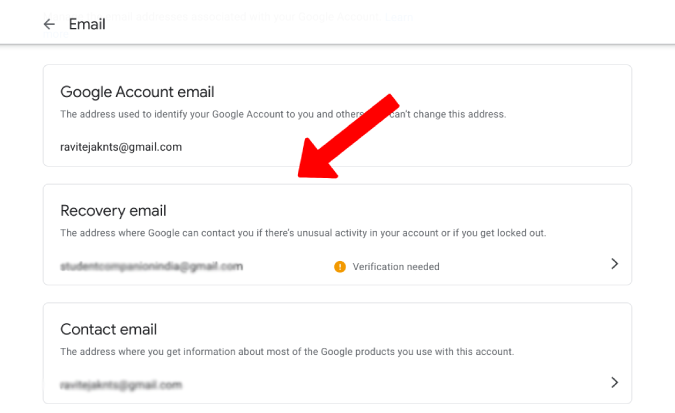 Adding recovery email id to Google account