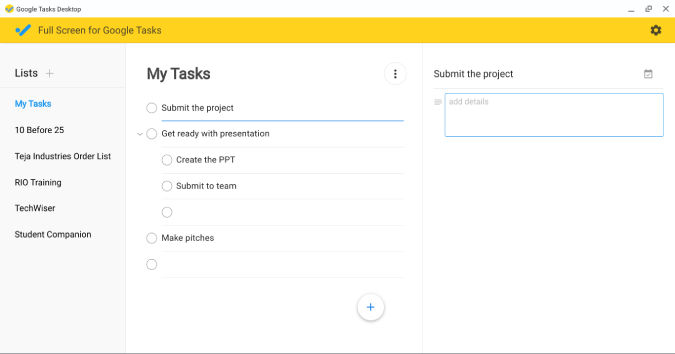 Full-screen app for Google Tasks