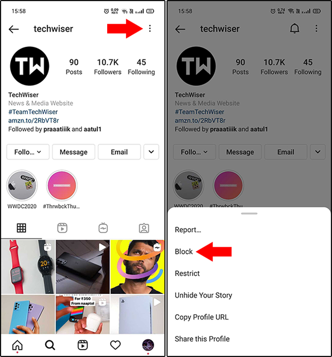 How to block an account on Instagram app