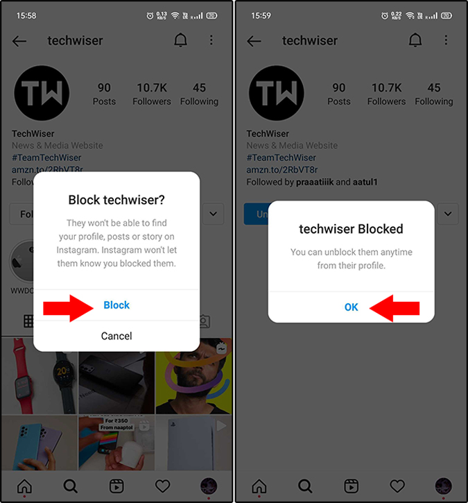 Blocked user on Instagram