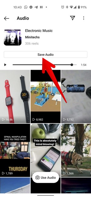 Find saved audio in instagram reel